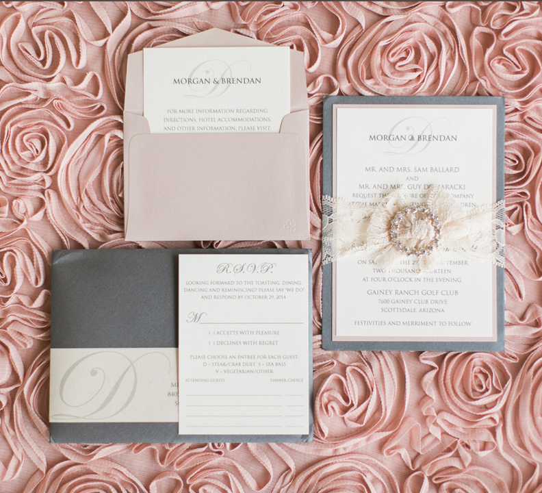 Lace and Brooch Wedding Invitation