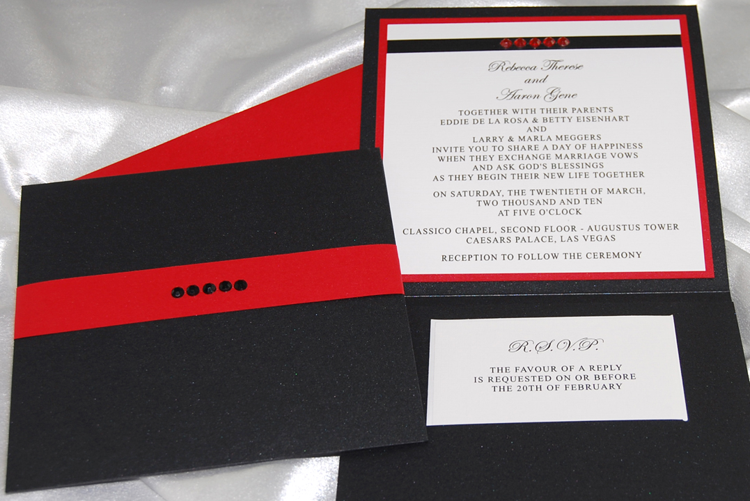 Folded Classic Red and Black Wedding Invitation