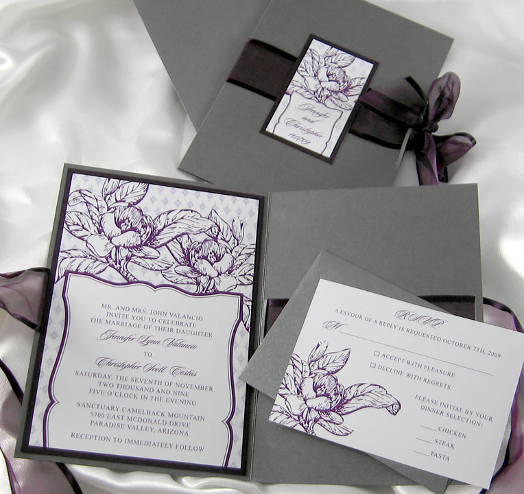 Purple and Gray Flower Wedding Invitation