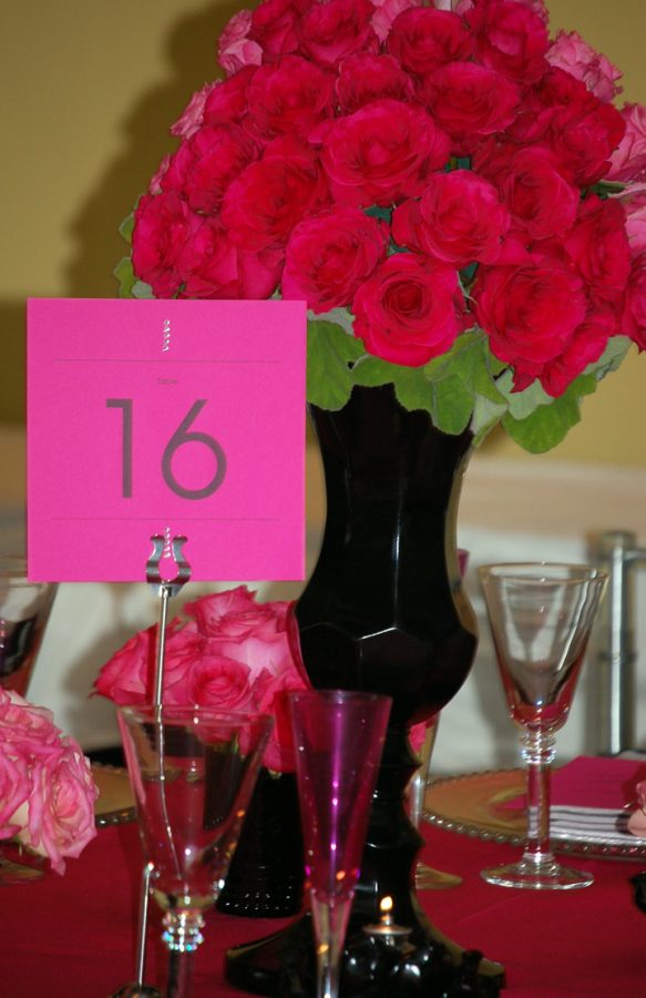 Wedding Reception Hot Pink Table Numbers with Rhinestones