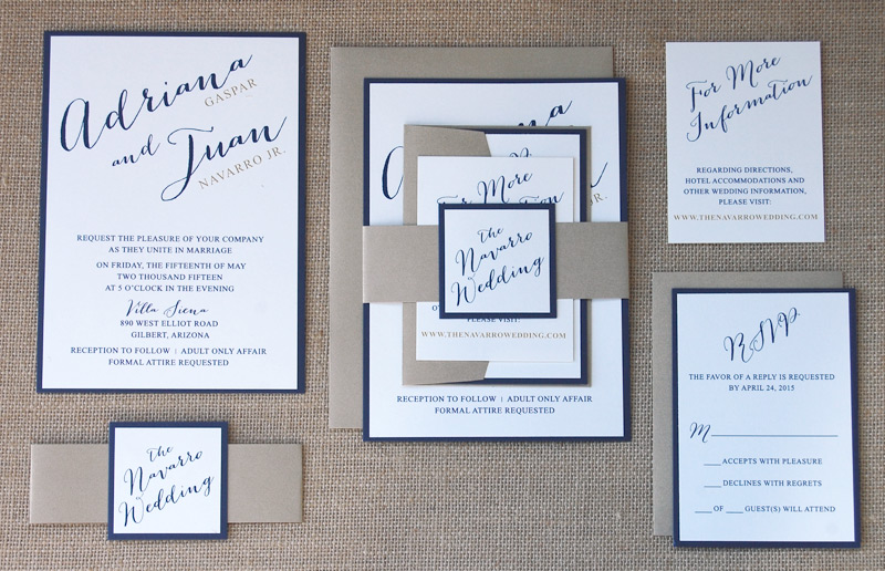 Neutral and Navy Belly Band Invitation