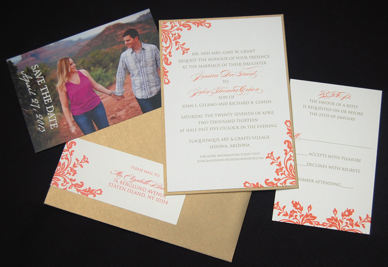Matching Floral and Photo Wedding Invitation and Save The Date