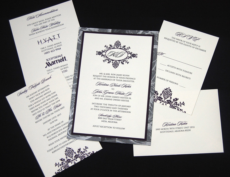 Grey Floral Monogram Wedding Invitation