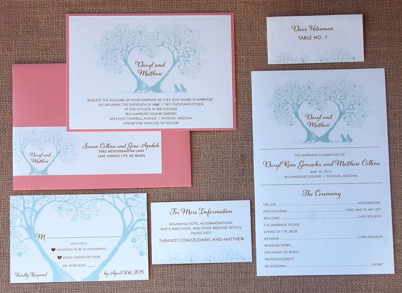 Blue Tree Branch Heart Wedding Invitation