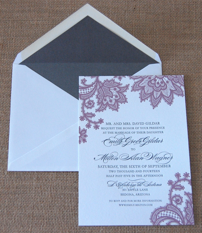 Floral Lace Letterpress Wedding Invitation