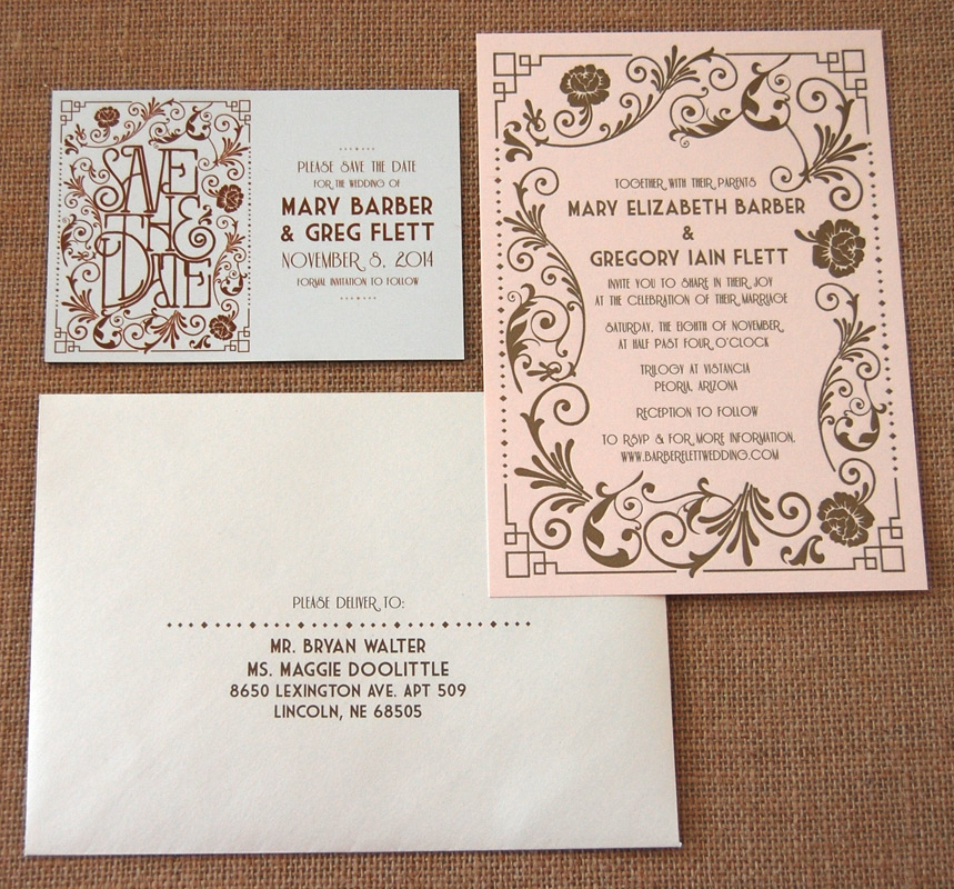 Floral Border Letterpress Invitation Suite